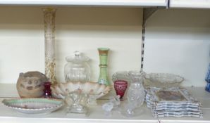 Victorian gilt glass vase, 39cm tall, further 19thC and 20thC glassware,