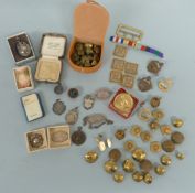 Military badges and silver fobs including Tank Regiment,