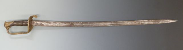 French officer's infantry sword 1845 model, slightly curved spear point blade,