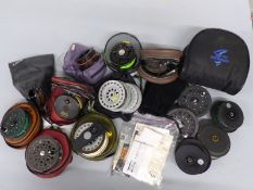 A collection of fly fishing reels,