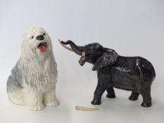 Large Beswick elephant and Beswick Old English Sheepdog,