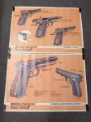 A set of two Army issue Browning 9mm LPAI pistol cutaway diagrams or explanatory posters numbered