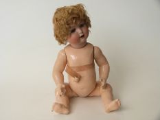 German bisque headed doll with open mouth, fixed blue eyes,