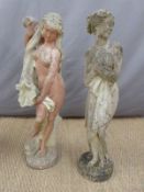 Two reconstituted stone ladies with flowing robes
