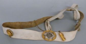 British Army c1810 officer's cross belt and sword sling in leather with regimental badge for the