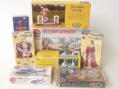 Eight Airfix, Revell and Breyer model kits including Gun Emplacement, Skeleton, Henry VIII,