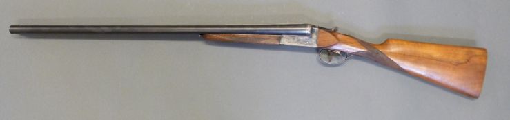 Miguel Labranga 12 bore side by side shotgun with engraved lock, top plate,