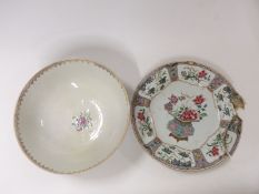 Chinese bowl depicting figural scenes and a famille rose plate