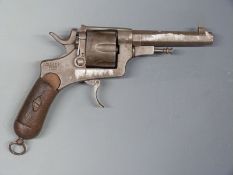 Italian military model 1889 11mm six-shot double action centre fire revolver with chequered wooden