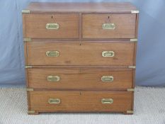 19thC mahogany campaign chest of two over three drawers with flush handles and brass corners W93 x