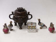 Chinese bronze tripod censer with lotus flower,