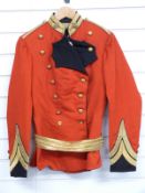 Victorian c1860 16th Lancers officer's full dress tunic in scarlet with black facings / piping,