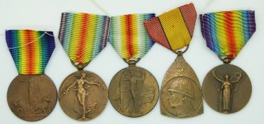 Four WWI Victory Medals including Allied, French,