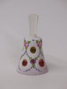 Cranberry and white overlaid gilt and painted glass bell