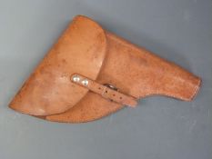 Brown leather gun / pistol holster impressed with three crowns,