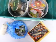Shakespeare seat/tackle box containing a large collection of various fishing floats, swim feeders,