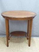 Edwardian inlaid oval table with undershelf,