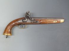 Belgian flintlock hammer action pistol with brass trigger guard and mounts,