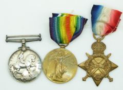 WWI medal trio comprising 1914-15 star, 1914-18 medal and Victory Medal named to 98560 Cpl. A.