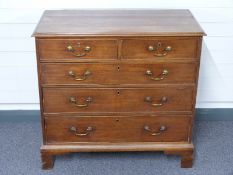 A 19thC mahogany chest of two over three graduated drawers,