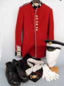 Coldstream Guards complete uniform including tunic, trousers, hat, gloves,