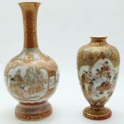 Two late 19th/20thC Japanese Kutani vases with character marks to the bases,
