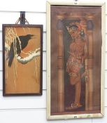 Japanese woodblock of a crow signed to the side and a Thai painting of a lady by N.M.
