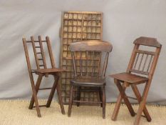 A printer's tray, child's chair,