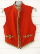 A c1908 Yorkshire Artillery officer's mess vest of scarlet cloth with gold braid to front collar