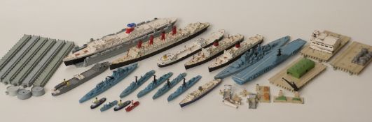 Over 30 Tri-ang diecast model ships and accessories