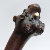 Fijian ironwood tribal war club with inset ivory plug,