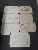 Seven rockets, mortars and bombs diagrams or explanatory posters with Eastern script,