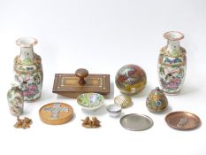 A pair of Chinese famille rose vases, other Oriental ceramics,