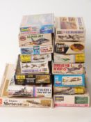 Fifteen Airfix, Revell, Heller and similar model kits including Gloster Meteor,