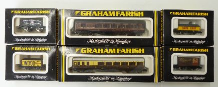 Six Graham Farish N gauge coaches and wagons,