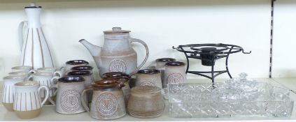 Art pottery tea set, each piece with impressed roundel 'Mary Tavy 1982',