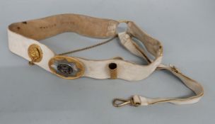 British Army c1810 officer's cross belt and sword sling in leather with Regimental badge of the