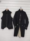 Georgian gentleman's tailcoat and waistcoat coat in blue cloth with silk lining,