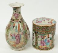 Chinese famille rose vase and a Chinese lidded famille rose pot,