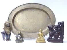 Chinese brass tray, brass Buddha, wooden dragon,