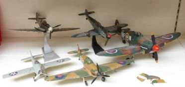 Three Corgi WWII era aircraft and two further model aircraft