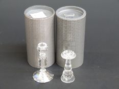 Two Swarovski Crystal cut glass Candle Holders, largest 10cm tall,