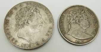 George III 1818 crown together with a George III 1817 half crown