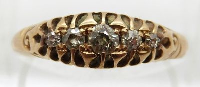 An 18ct gold ring set with five diamonds, Chester 1900,