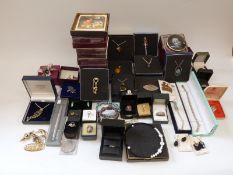 Silver jewellery including rope twist necklace, buckle ring, curb link bracelet, earrings, rings,