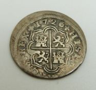 Philip of Spain 1726 silver 1Reale 'Piece of Eight'