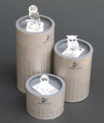 Three Swarovski Crystal Owls, largest 5.