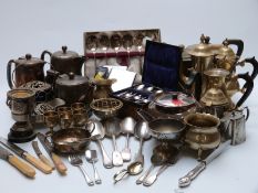 Plated cutlery including boxed sets, tea ware,
