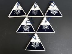 Six Swarovski Crystal cut glass Christmas Ornaments 1996, 1997, 1998, 1999, 2000 and 2001,