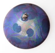 John Ditchfield for Glasform iridescent glass paperweight in the form of lily pads on a pond with a